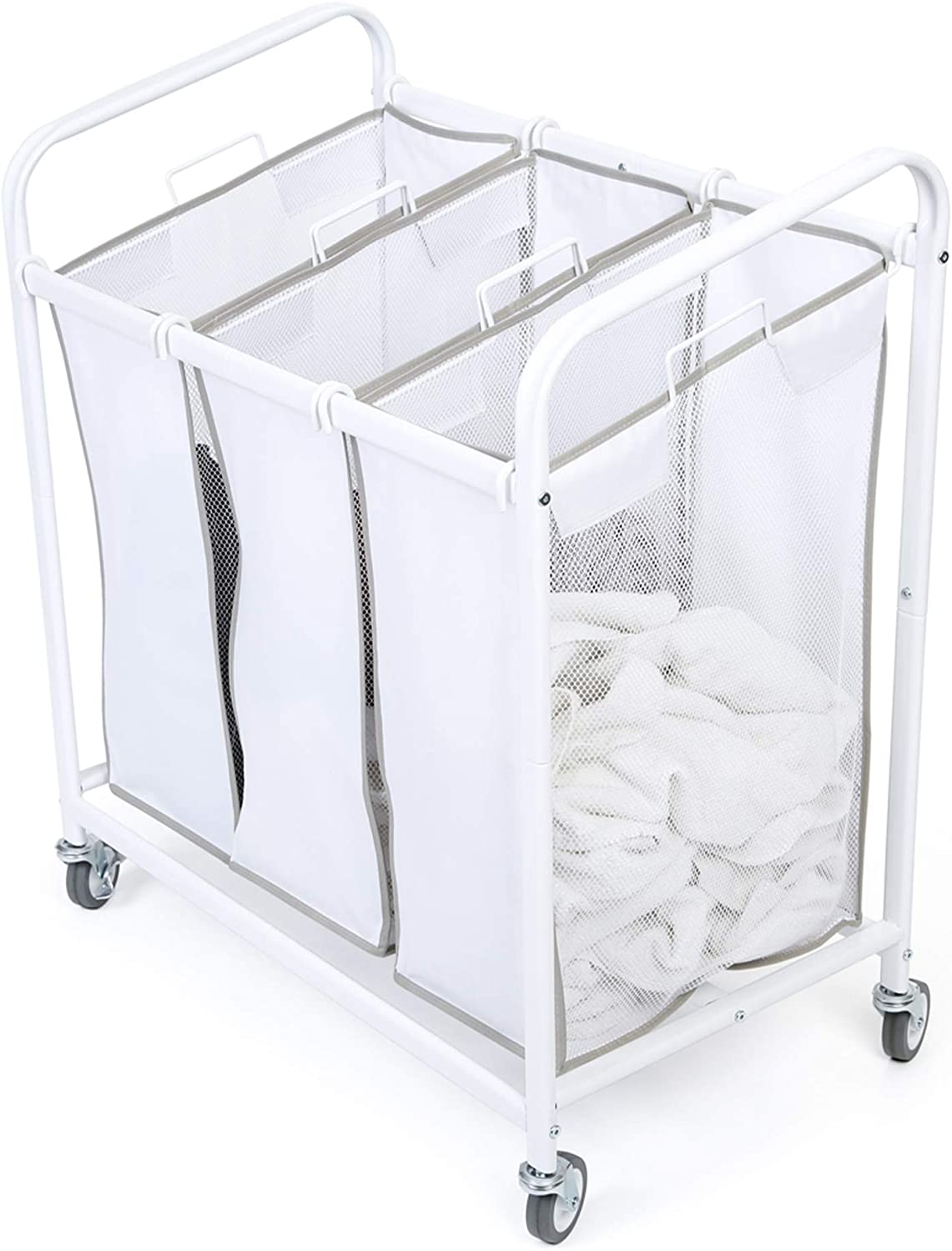 Cesta de lavandería de malla con 3 compartimentos, clasificador de ropa  sucia plegable con asa - AliExpress