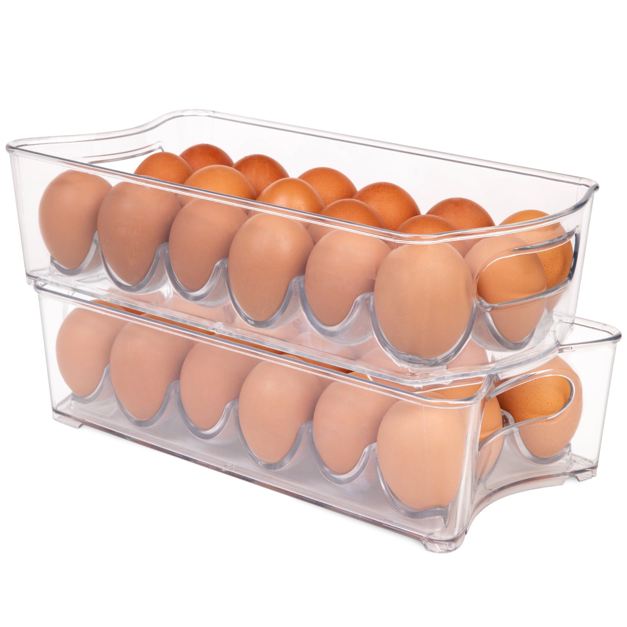 Clear Stackable 2 Dozen Egg Tray Holder Bin for Refrigerator with Lid