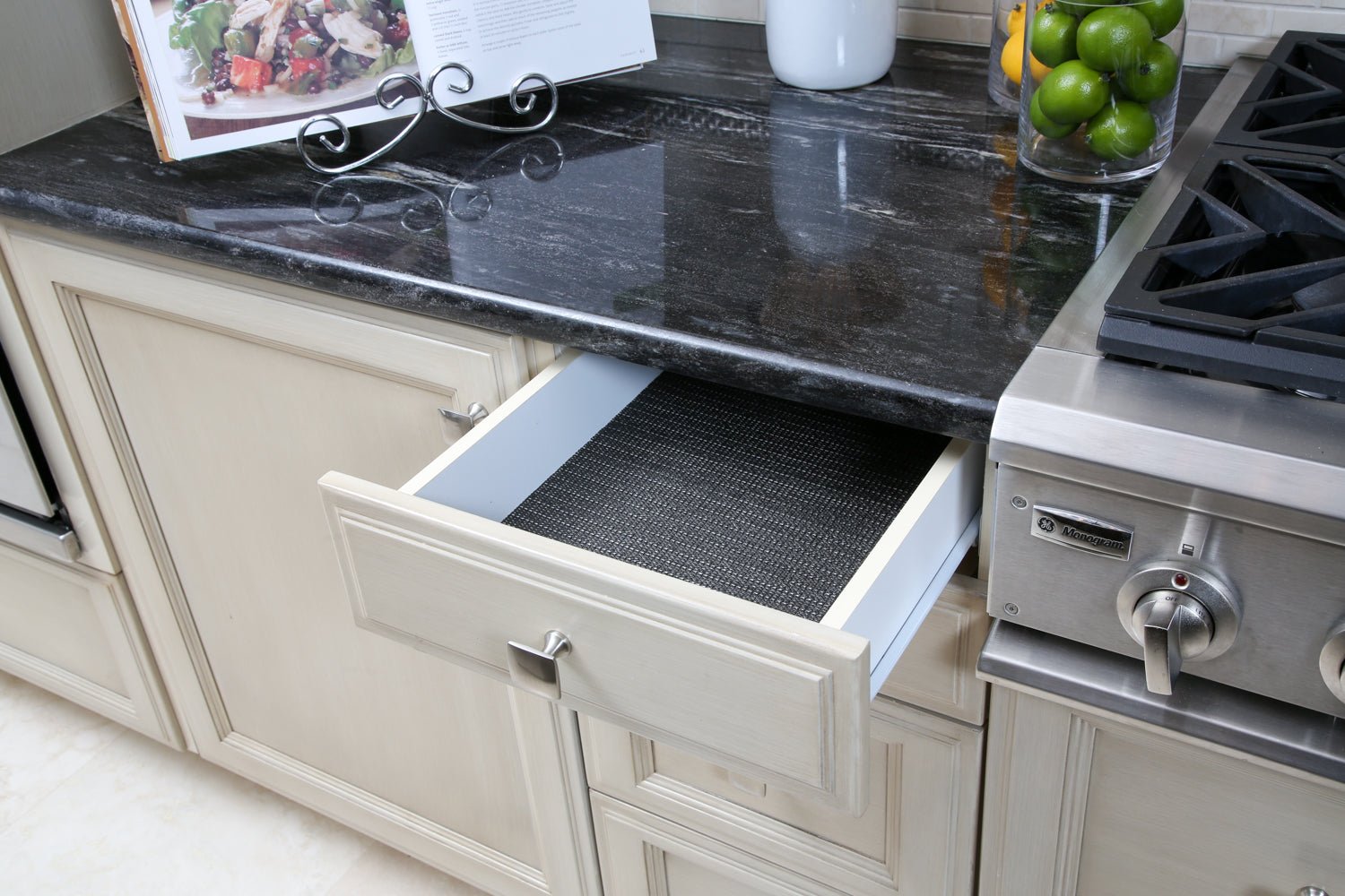 Smart Design Bonded Grip Shelf Liner - 12 Inch x 60 Feet Total (Set of 6  Rolls) - Drawer Cabinet Smooth Top Non Adhesive - Kitchen - Fleur Gris