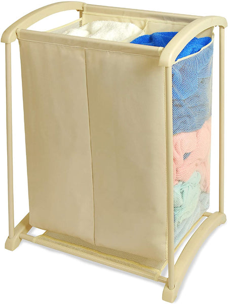 2-Compartment Laundry Sorter Hamper - Holds 6 Loads - Beige - Smart Design® 1