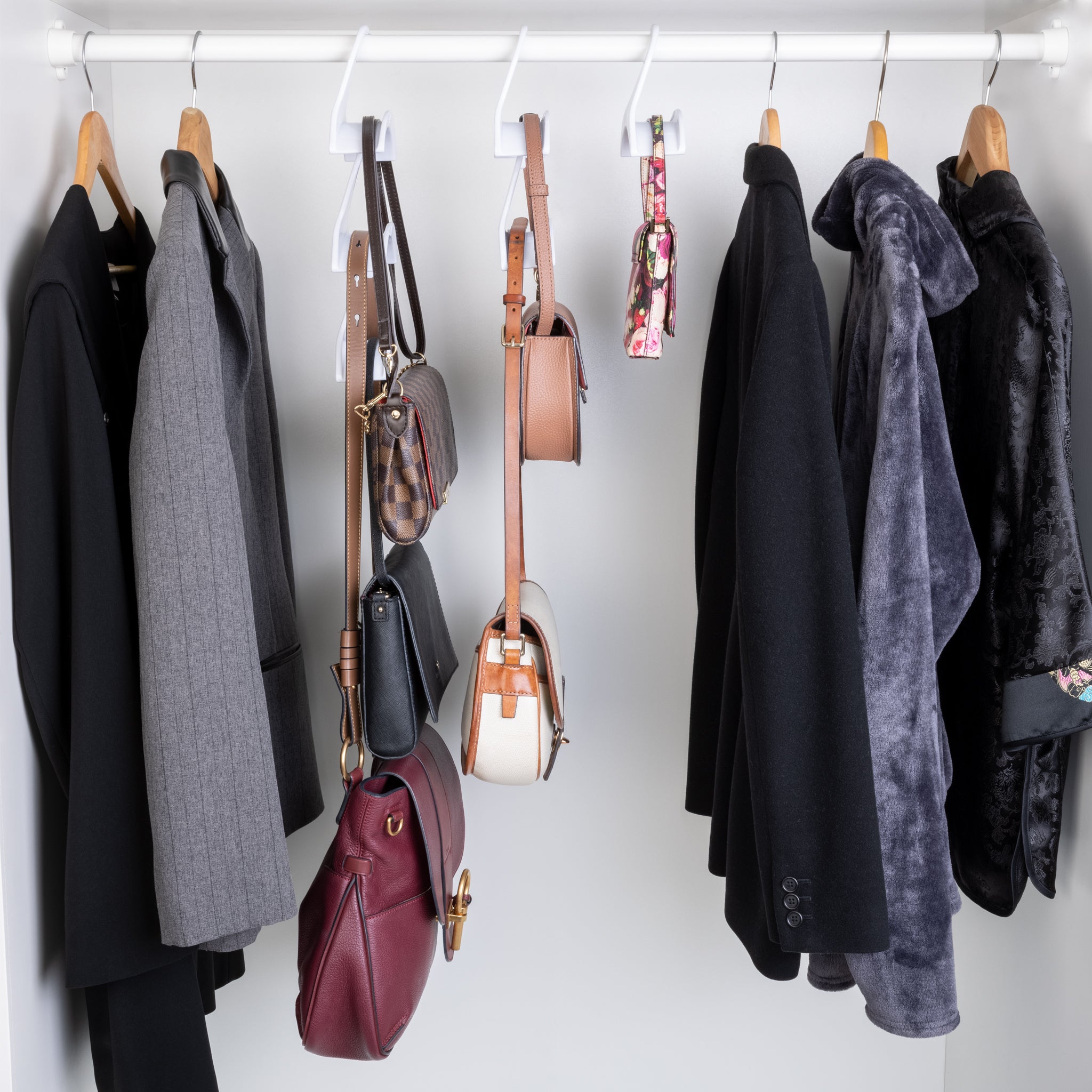 Purse Organizer for Closet - 6 Bag Hooks - Black - Purse Hangers for Closet  with Unique Twisted Hook