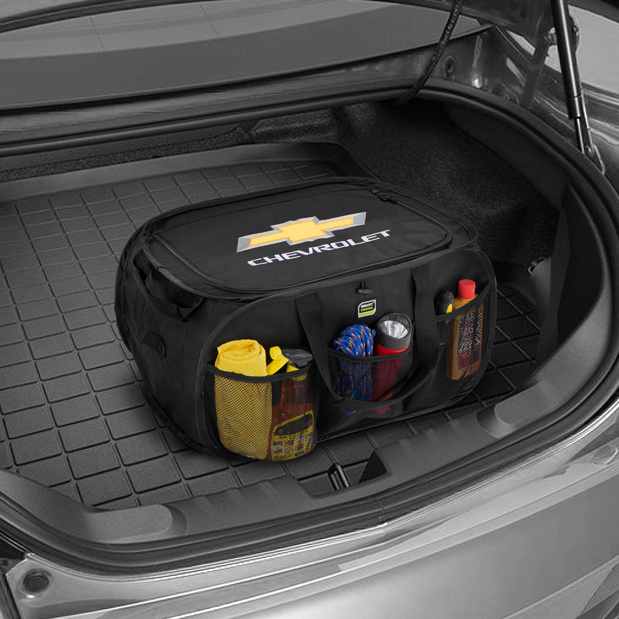 Smart Design Pop Up Trunk Organizer with Easy Carry Handles, Side Pockets, and Zipper Top - 23 inch - Holds 50 lbs - Camaro