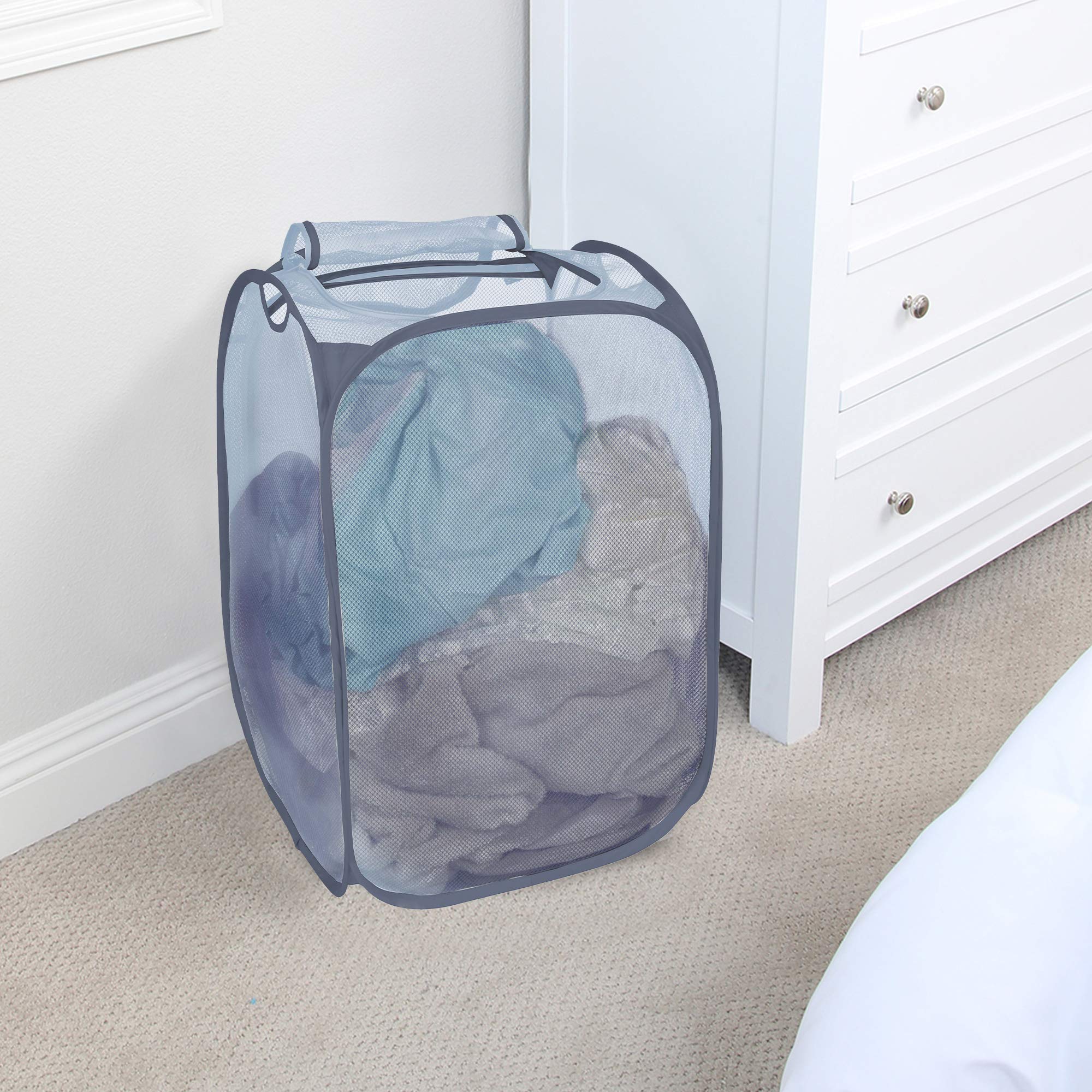 Smart Design Pop-Up Spiral Laundry Hamper Bag Mesh - Collapsible Design -  Dorm Room Essential - Kids Clothes Basket Organizer - Home Organization