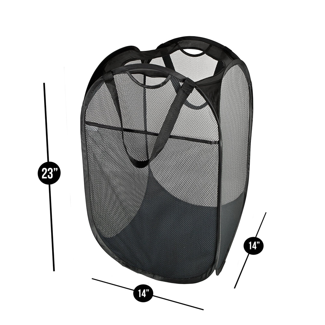 Deluxe Mesh Pop Up Square Laundry Hamper with Side Pocket and Handles ...