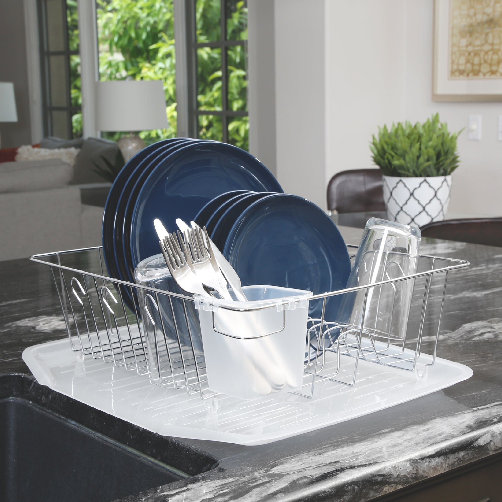 Kitchen Details Large Dish Rack with Tray in Silver