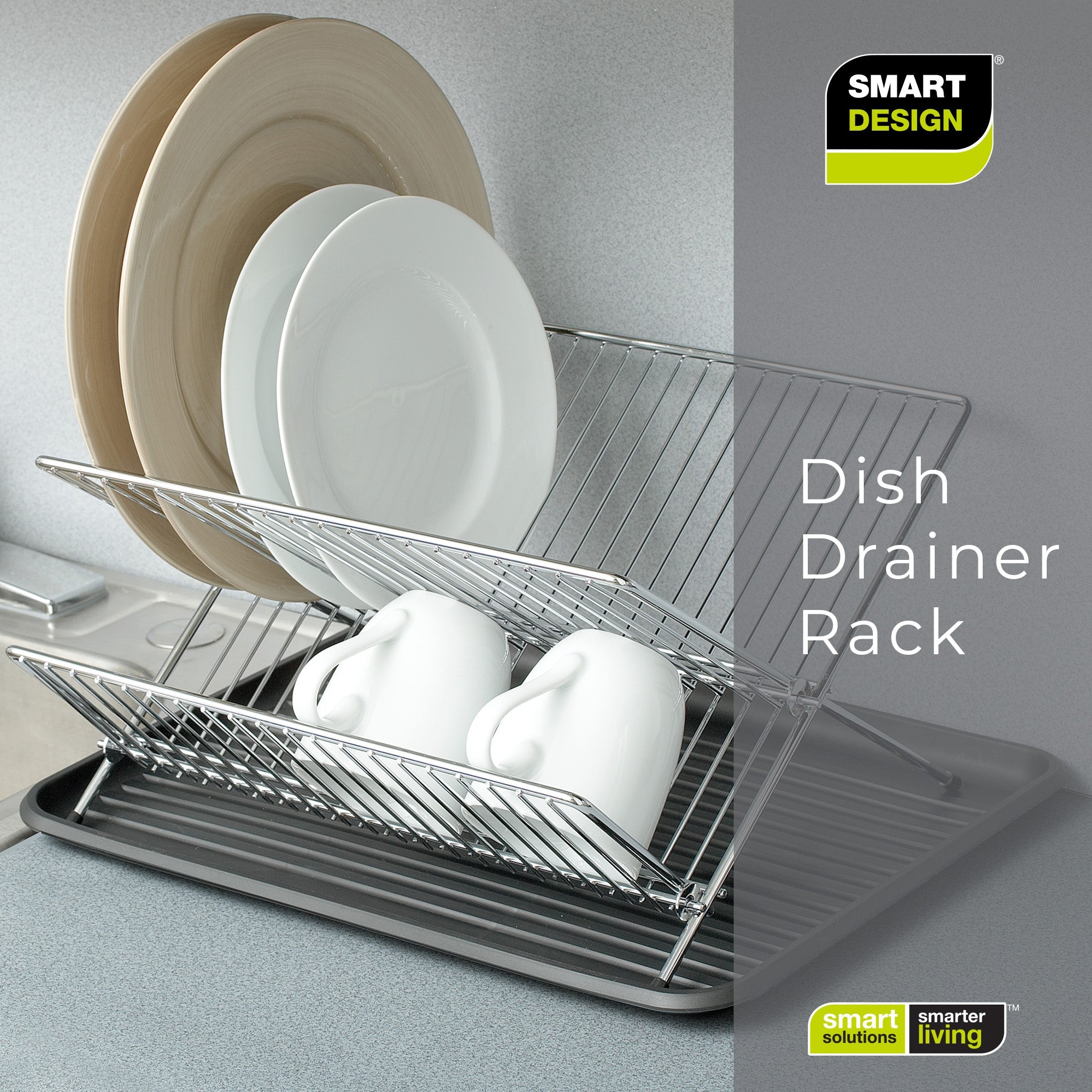 Smart Design Dish Drainer Rack - Large Chrome - 17.5 x 5.5 Inch