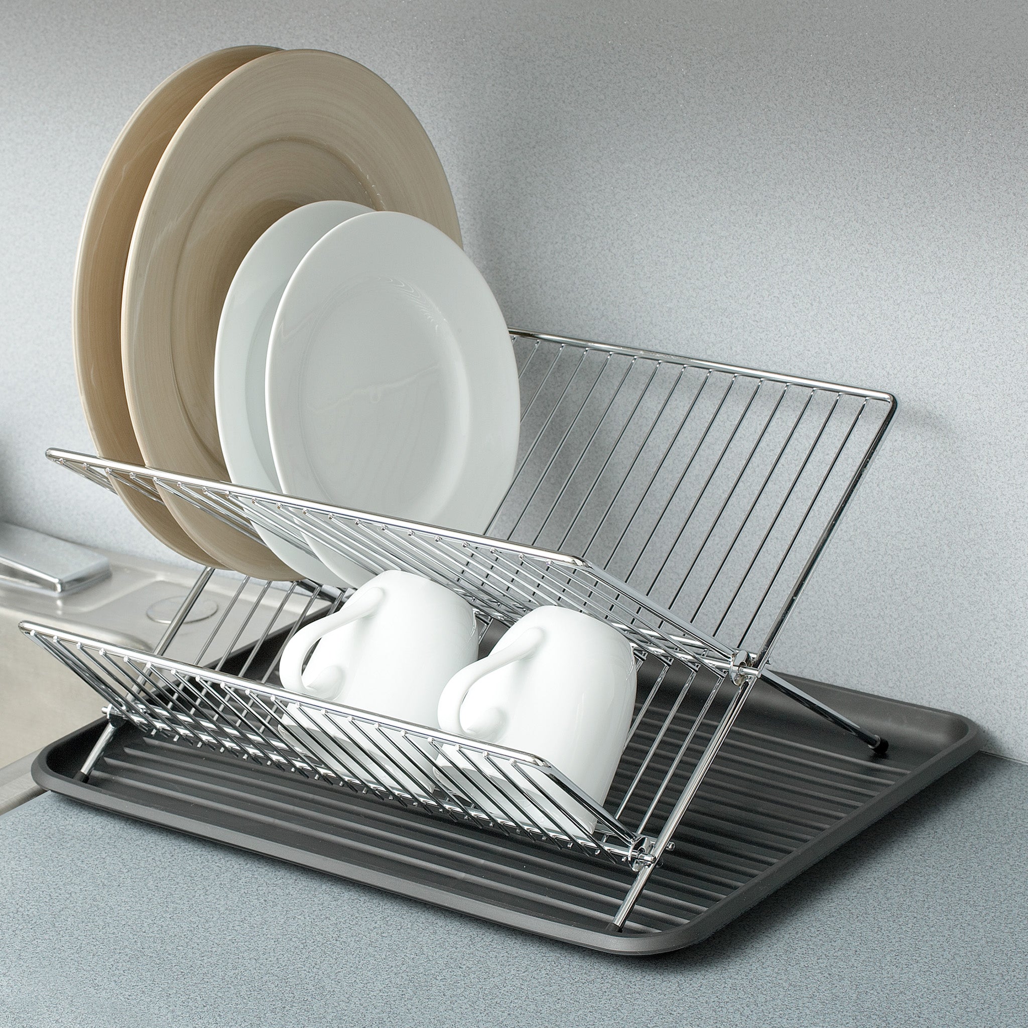 Foldable Dish Drying Rack with Drip Tray Modern Drainboard Set
