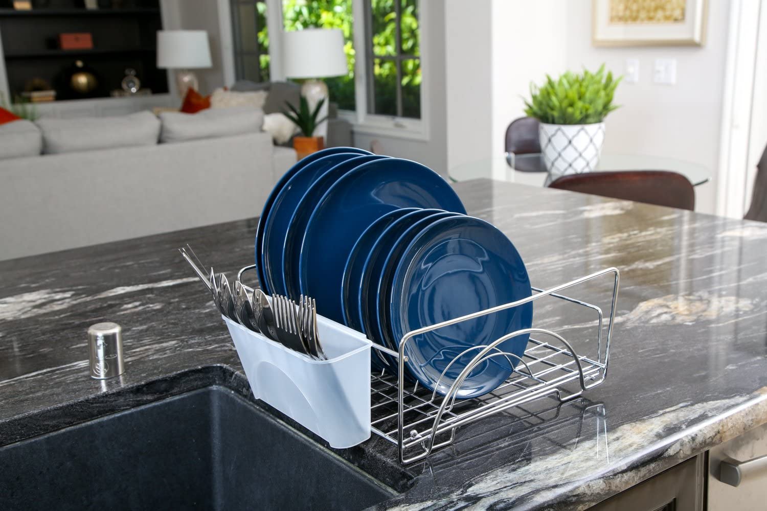 Extendable Dish Drying Rack - Small Dish Rack for Kitchen Counter,  Stainless Steel Dish Drainer with Drainboard and Cutlery Holder, Drying  Dish Rack