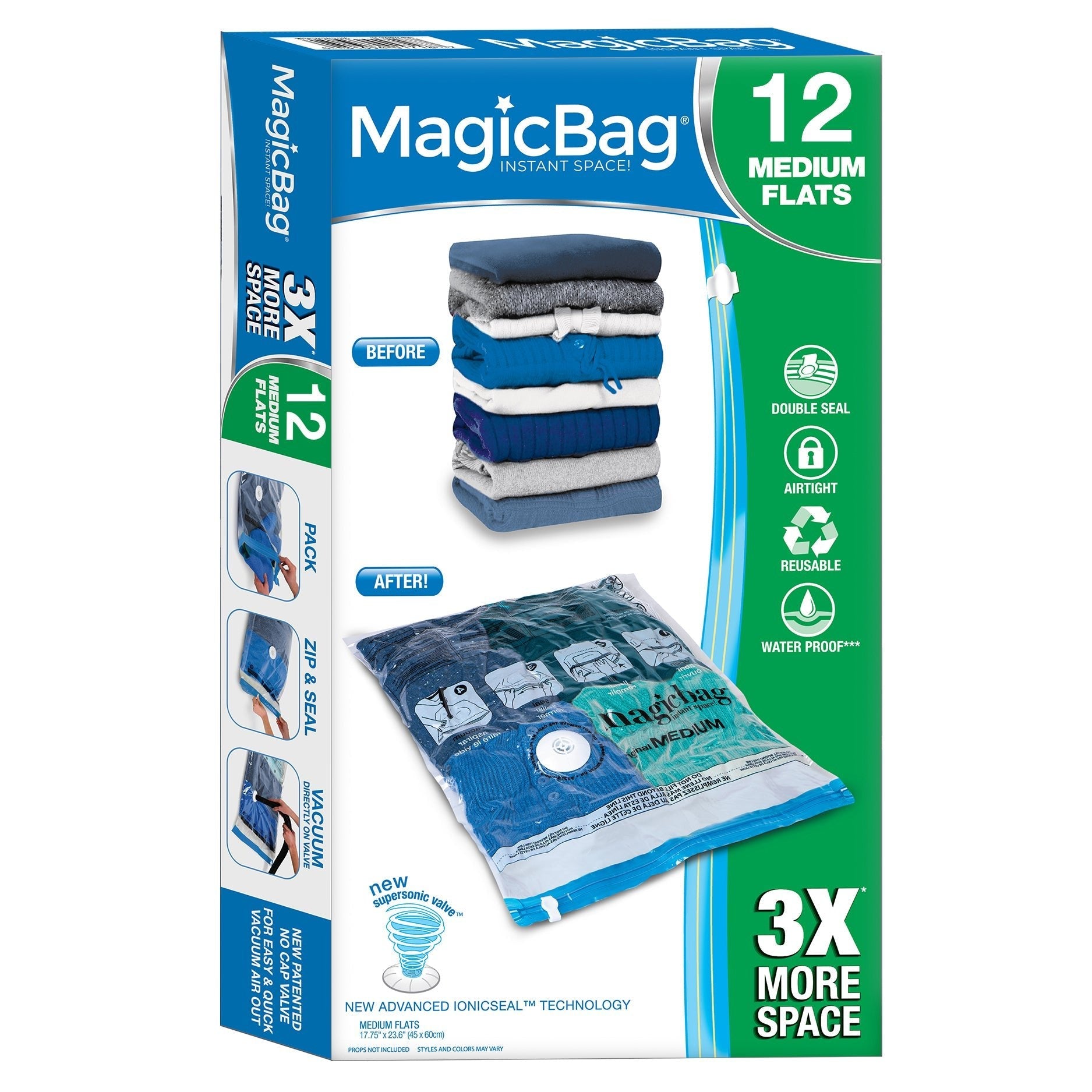 Magicbag Original Flat Double Zipper Instant Space Saver Storage 4 Pack Combo