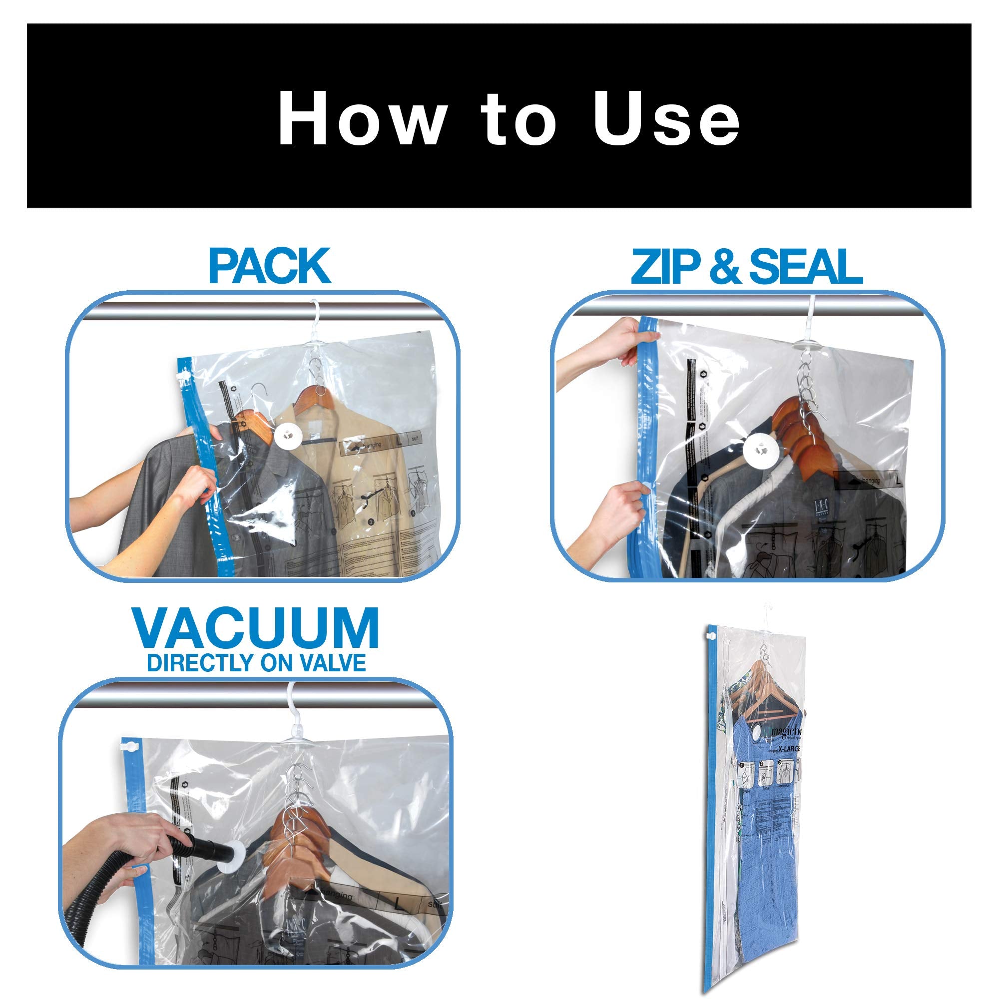 MagicBag Instant Space Saver Travel Bags with Hooks - Large - Set of 3