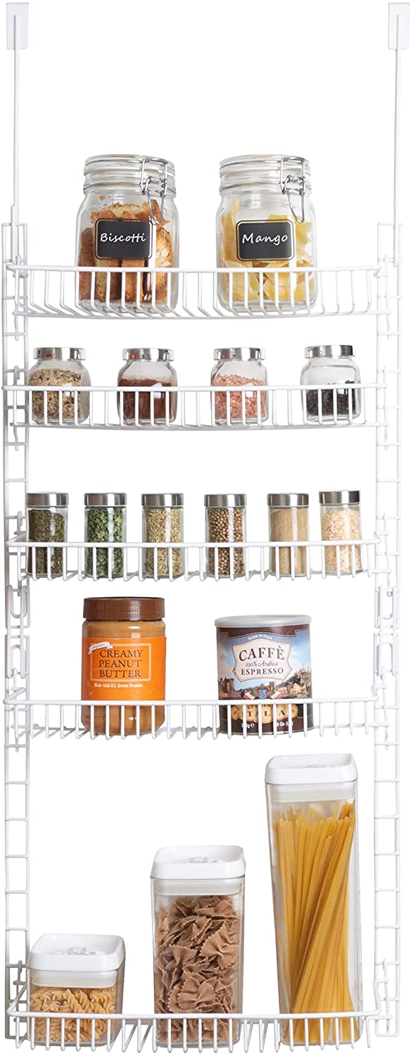  Smart Design Over The Door Pantry Organizer Rack with 6  Adjustable Shelves - Steel Metal Wire Baskets and Frame - Hanging - Wall  Mountable - Cans, Spice, Storage, Closet, Bathroom, Kitchen - White