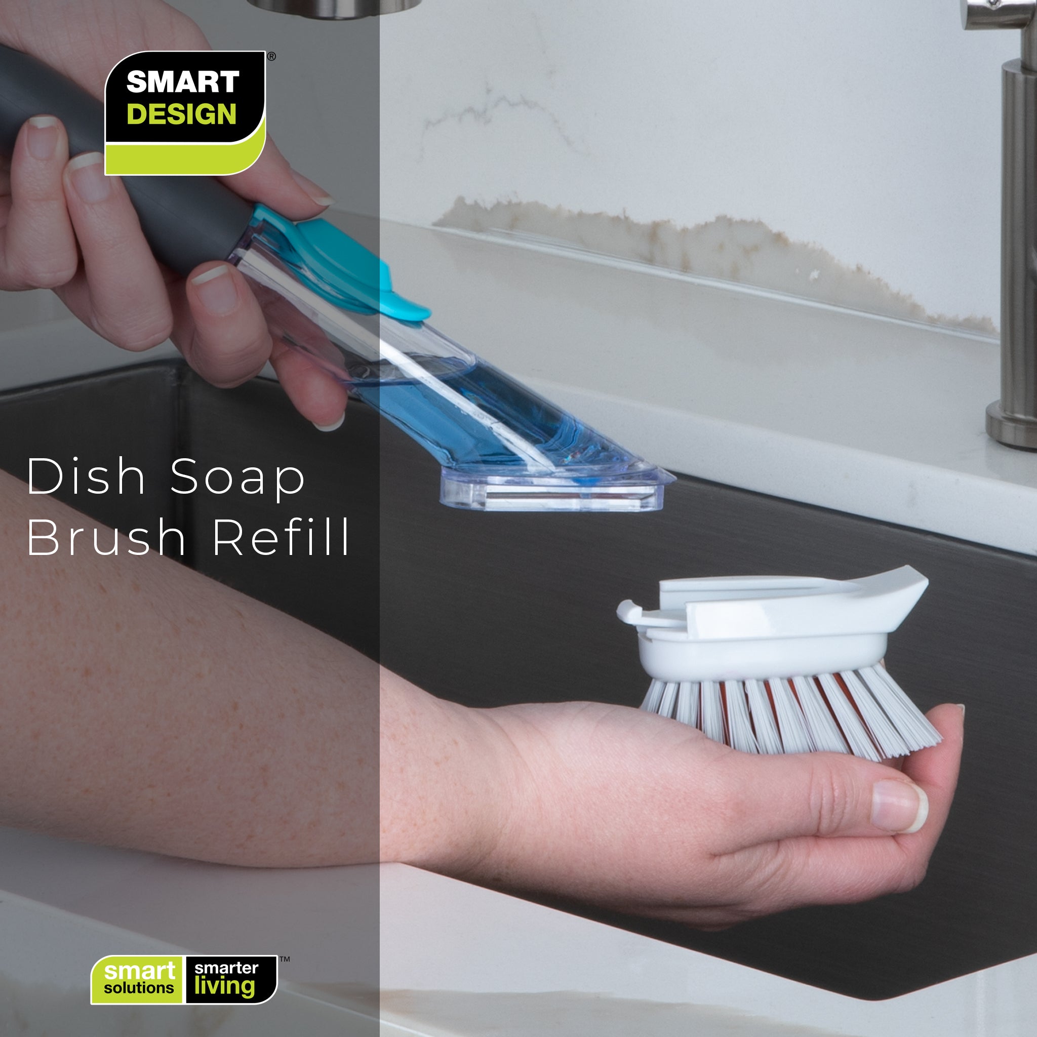 Smart Design Replacement Head for Non Scratch Soap Dispensing Dish Sponge - Set of 2 - Built-in Scraper - Odor Resistant - Dishwasher Safe - Cleaning