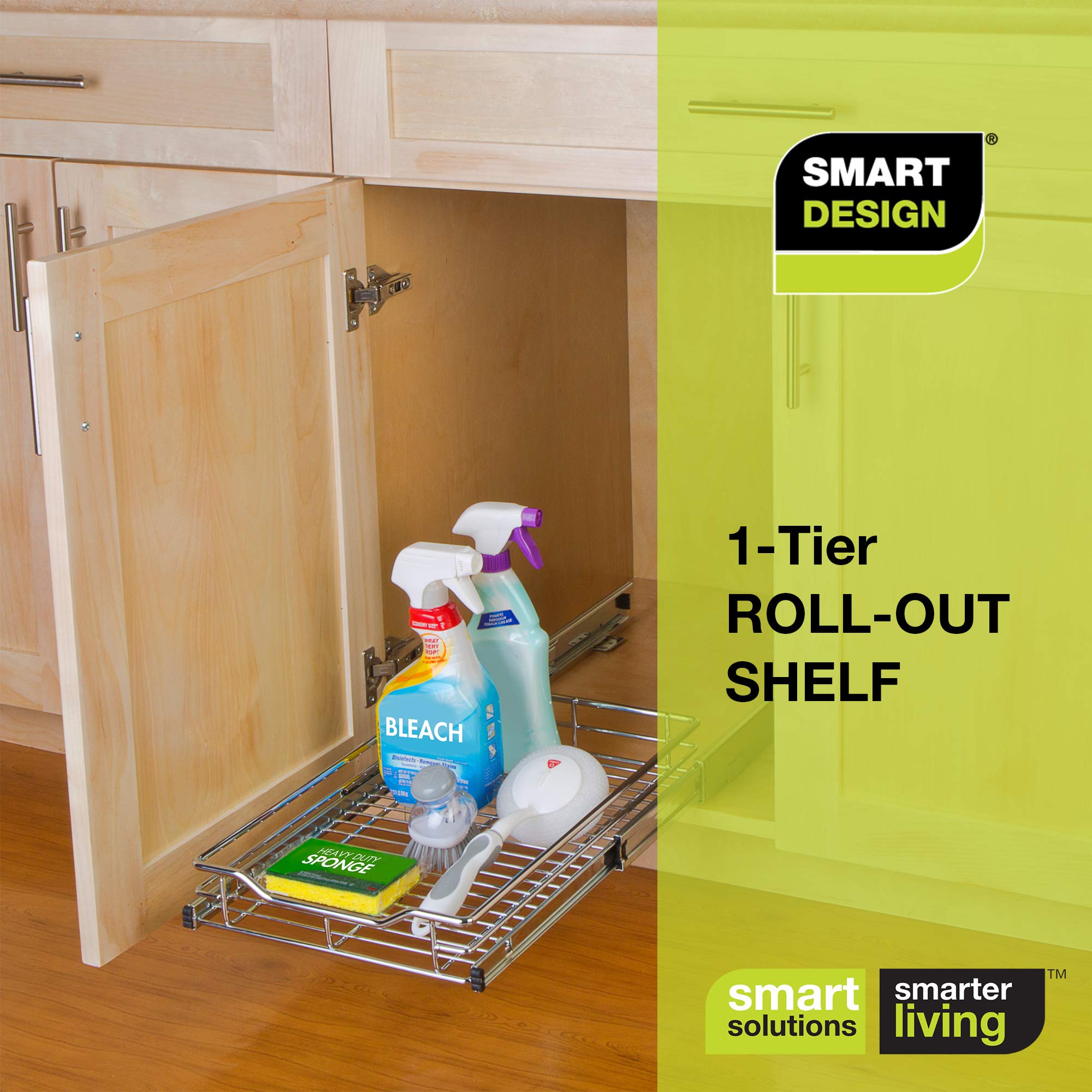 Smart Design Pull Out Cabinet Shelf Organizer - Extra Large Tall - Smooth  Roll-Out Extendable Sliding Drawer - Steel Metal - Holds 100 lbs. - Kitchen  - 20 Inch x 18-35 - Chrome 