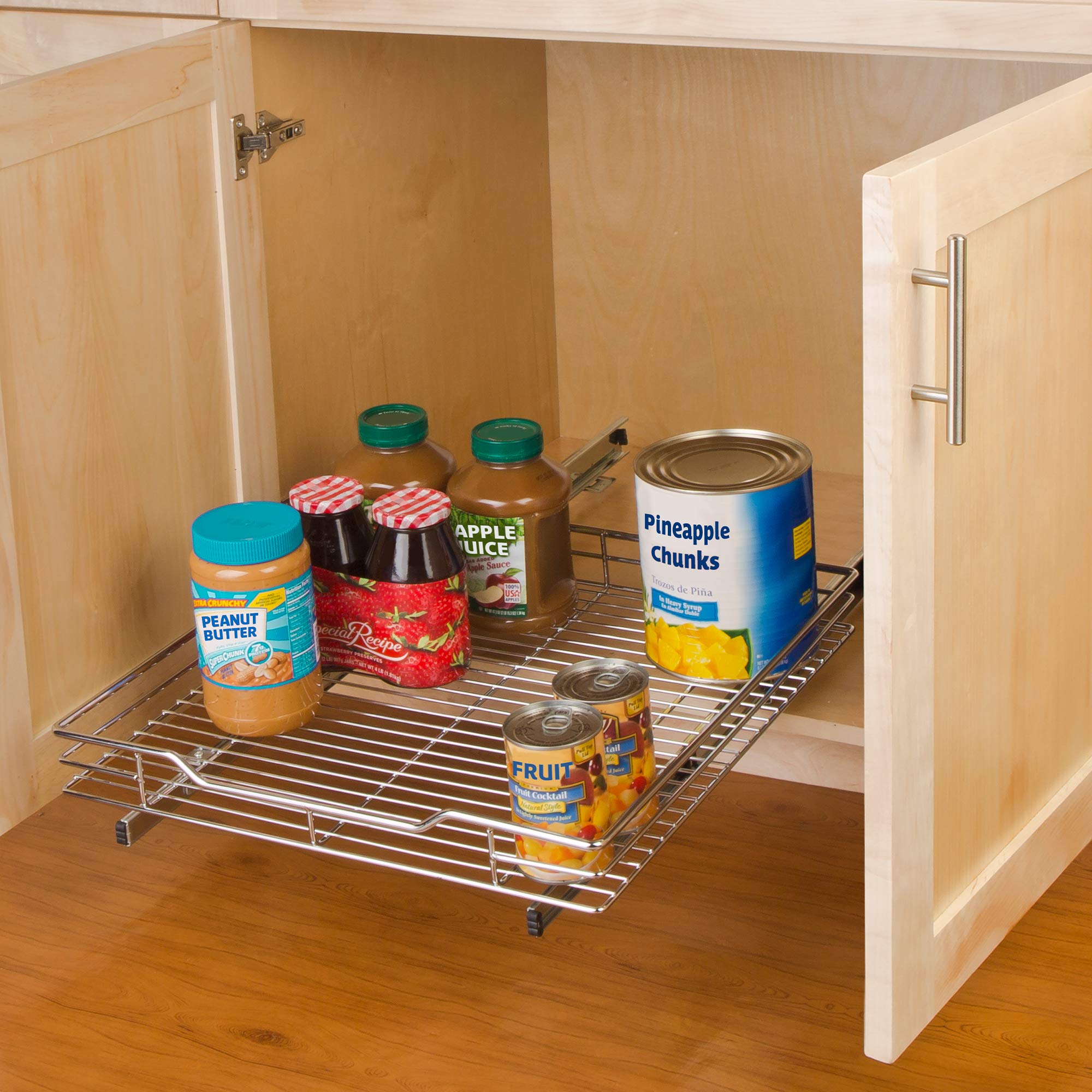 Smart Design Pull Out Cabinet Shelf Organizer - Small - Holds 100 lbs. - 12  in. x 18-35 - Chrome 