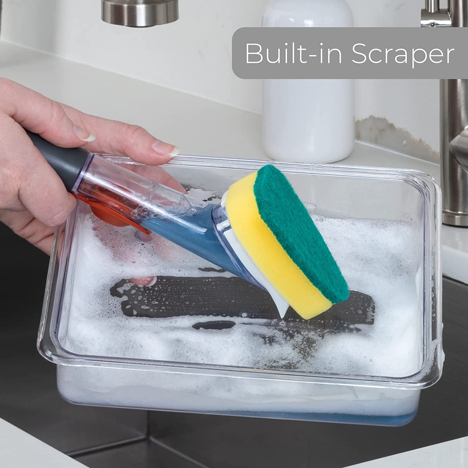 Dish Brush with Soap Dispenser & 2 Pack Dishwashing Sponge Refills