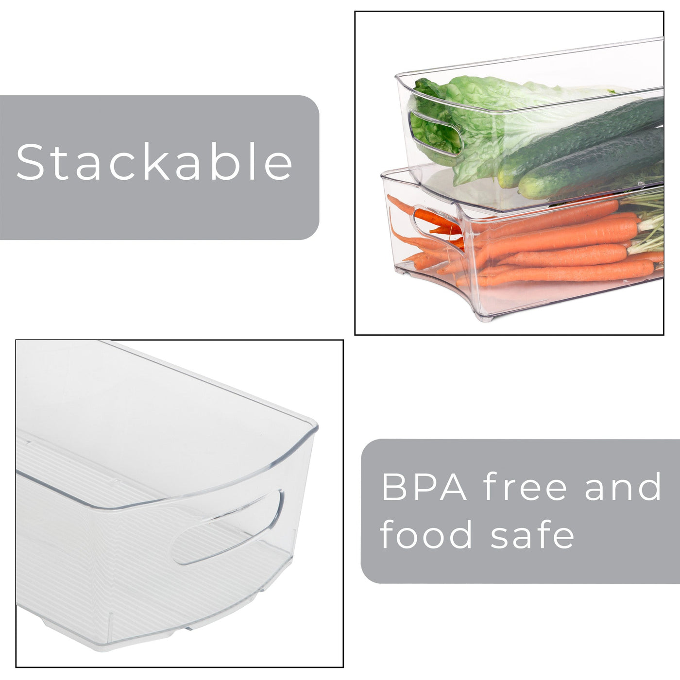 Stackable Clear Refrigerator Storage Bin with Handle - 8 pack - 8 x 14 inch - Smart Design® 5