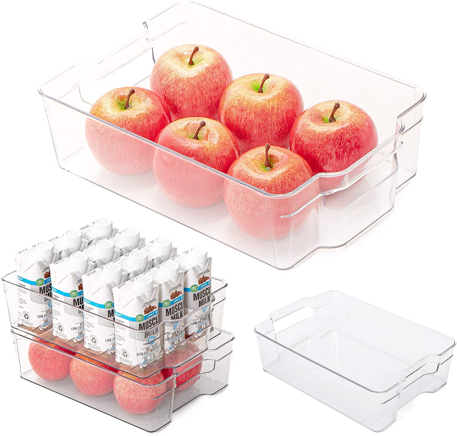 mDesign Stackable Plastic Food Storage Bin with Handles for Kitchen