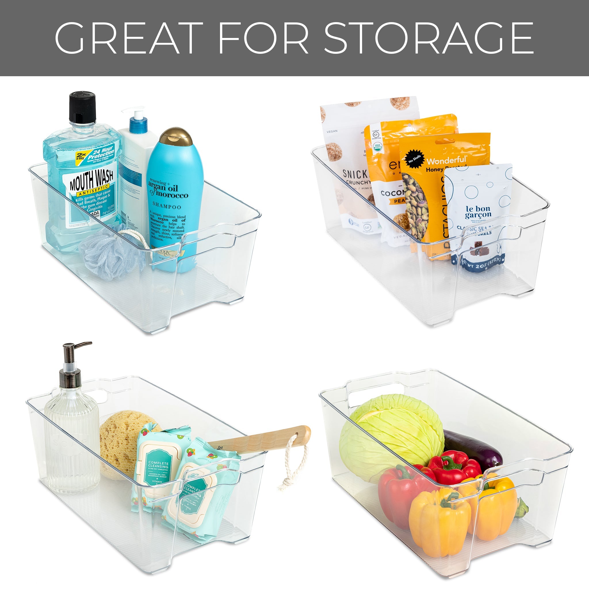 MDesign Plastic Bath Vanity Storage Organizer Bin with Handles, 8